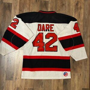 Vintage DARE Hockey Jersey #42 Athletic Knit AK Promotional Red White Black S/P